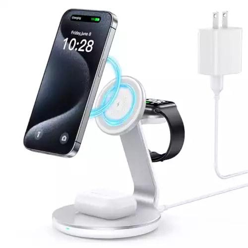 HERRBOL 3 in 1 Charging Station Compatible with Magsafe Charger Wireless Charger Stand for iPhone 16 15 14 13 12 Series Wireless Charging Station for AirPods Wireless Charging Stand for iWatch Series