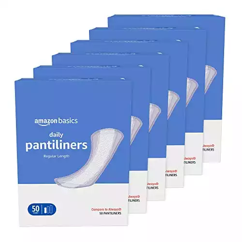 Amazon Basics Daily Pantiliner, Regular Length, Unscented, 300 Count (6 Packs of 50) (Previously Solimo)