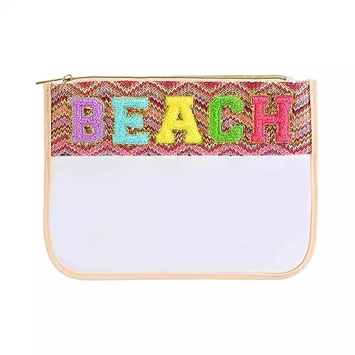 Chenille Letter Stuff Bag Boho Patch Travel Cosmetic Pouch