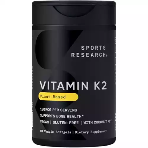 Sports Research Vitamin K2 as MK-7 100mcg with Coconut MCT Oil - 60 Veggie Softgels (2 Month Supply) Vegan Certified, Non-GMO Verified, Gluten & Soy Free - Citrus Aroma