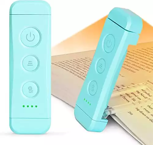 Glocusent USB Rechargeable Book Light for Reading in Bed, Portable Clip-on LED Reading Light, 3 Amber Colors & 5 Brightness Dimmable, Compact & Long Lasting, Perfect for Book Lovers, Kids