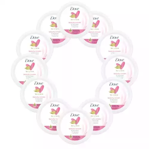 Dove Nourishing Body Care, Face, Hand, and Body Beauty Cream for Normal to Dry Skin Lotion for Women with 24-Hour Moisturization, 12-Pack, 2.53 Oz Each Jar