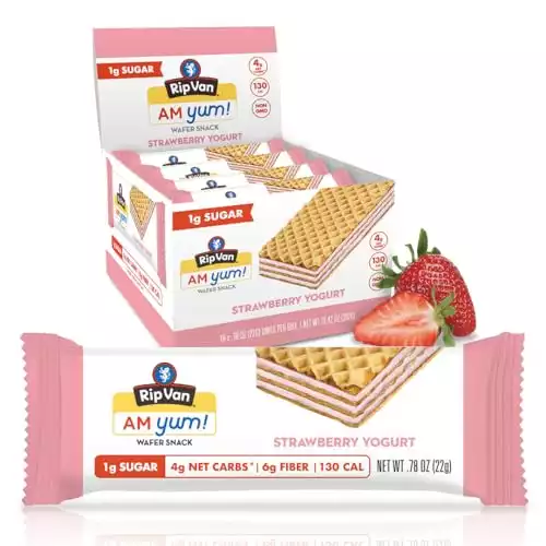 Rip Van AM YUM Strawberry Yogurt - Keto - Non-GMO - Healthy Snacks - Low Carb & Low Sugar (1g) - Low Calorie - 16 Count