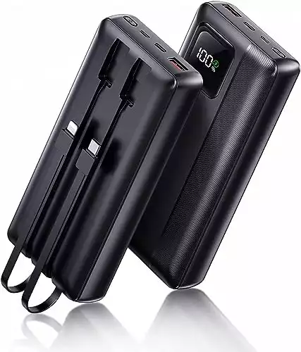 Power-Bank-Portable-Charger - 40000mAh Power Bank Support PD 30W and QC4.0 Fast Charger with Built-in 2 Output Cable and LED Display for iPhone and Android Phones and Most Electronic Devices