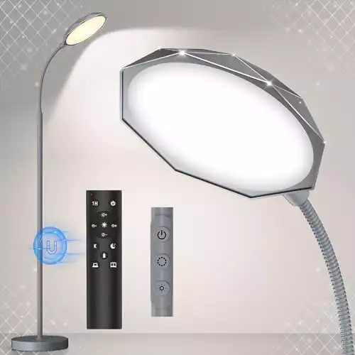 Floor Lamp, 18W Bright LED Floor Lamps for Living Room with Diamond-Surface, Stepless Adjustable Colors & Dimmer Standing Lamp with Timer, Remote & Touch Control, Reading Lights for Bedroom, O...