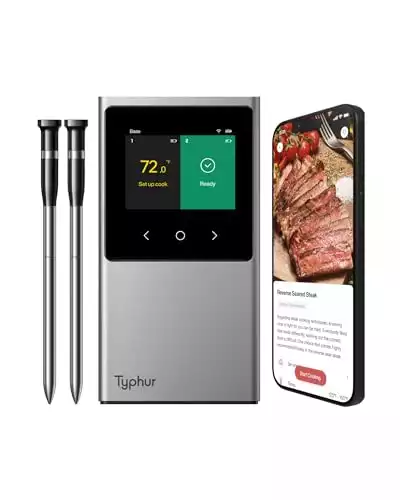 Typhur Sync WiFi Wireless Meat Thermometer Digital, 2 Probes, Smart Base, LCD Display, Unlimited Range, Bluetooth 5.4, Improved Stability, NIST-Certified Accuracy, BBQ, Grill, Smoker, Oven, Kitchen