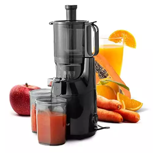 Elite Gourmet EJX320 Big Mouth Whole Fruit 5.2 Self-Feeding Chute, Cold Press Masticating Slow Juice Extractor, Hands-Free, Less Prep, Easy to Clean, Impact Resistant BPA Free Tritan, Black