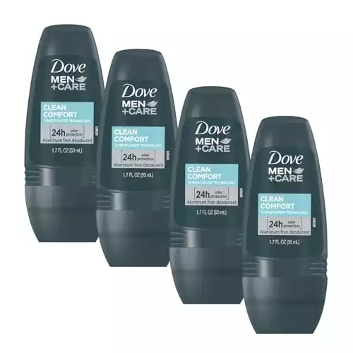 Dove Men+Care Clean Comfort Roll on Deodorant, Aluminum Free, For All Day Underarm Odor Protection, 4-Pack, 1.7 Fl Oz Each, 4 Bottles