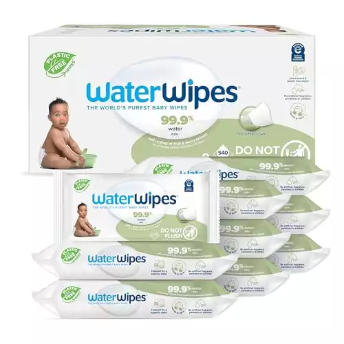 WaterWipes Plastic-Free Textured Clean, Toddler & Baby Wipes, 99.9% Water Based Wipes, Unscented & Hypoallergenic for Sensitive Skin, 540 Count (9 packs), Packaging May Vary