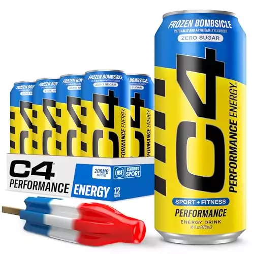 C4 Energy Drink 16oz (Pack of 12) - Frozen Bombsicle - Sugar Free Pre Workout Performance Drink with No Artificial Colors or Dyes