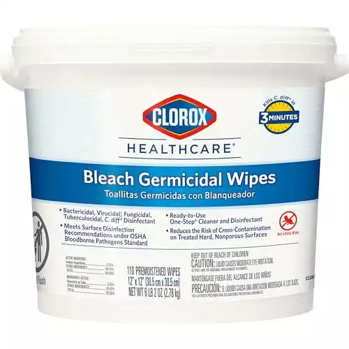 Clorox Healthcare Bleach Germicidal Wipes Bucket, 110 Count Bucket (Package May Vary)