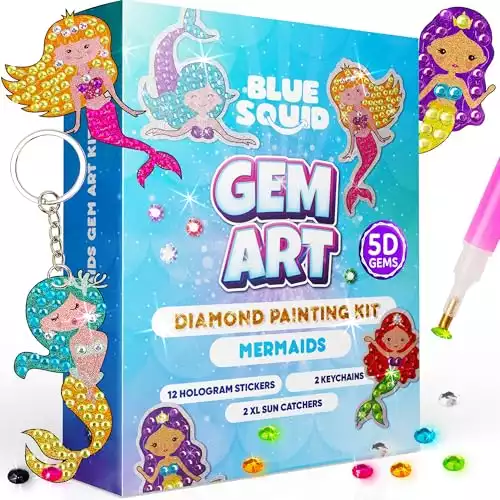 Blue Squid Diamond Art Kits for Kids Fun DIY Gem Art, Diamond Art for Kids Jewel Art Creative 5D Gem Painting Art & Craft Kit for Kids - Diamond Painting Kits for Kids, Ages 6 7 8 9 10 11 12