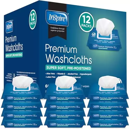 Inspire Adult Wet Wipes Adult Wash Cloths, Adult Wipes for Incontinence & Cleansing, 8