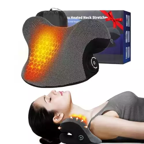 Wireless Heated Neck Stretcher for Pain Relief, Portable Cordless Neck Shoulder Cervical Traction Device with Graphene Heating Pad No Smell Magnetic Therapy Case Relaxer for TMJ Migraine Spine Alignme