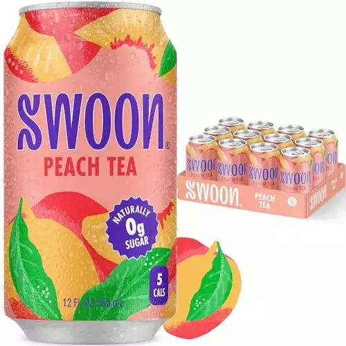 Swoon Peach Tea - Sugar Free Fruit Tea, Low Carb, Paleo-Friendly, Gluten Free Iced Tea - Flavored Tea Keto Drinks Made with Organic Black Tea and Sweetened by Monk Fruit and Stevia (Pack of 12)