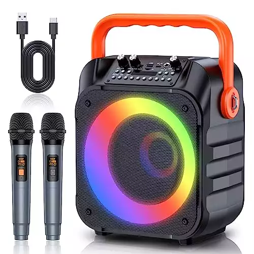 Karaoke Machine with 2 Wireless Microphones,Portable Karaoke Machine for Adults & Kids,Karaoke Microphone with PA System,Karaoke Speaker Supports for TWS,USB,FM,REC,AUX in,TF Card