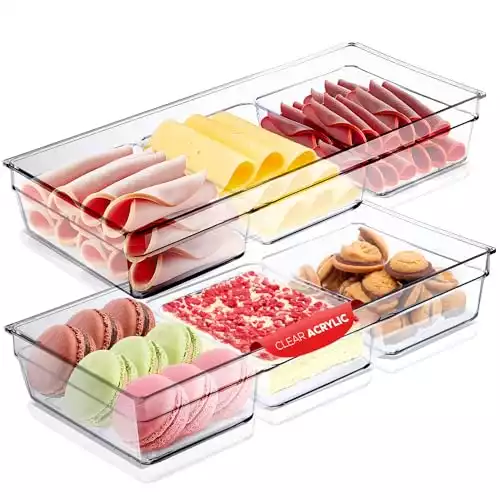 Serving Platter (Set of 2) 3 Section Serving Tray, Clear Acrylic Party Platter Tray, Food and Cookie Trays for Serving, Clear Charcuterie Tray for Cheese, Fruit and Snacks, BPA Free