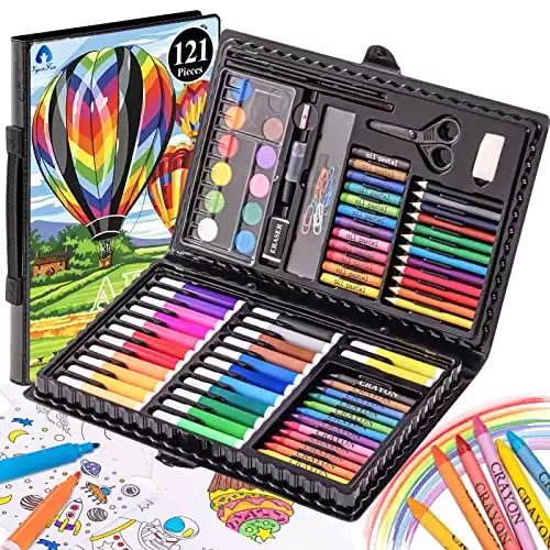 Art Set, VigorFun Art Supplies Drawing Painting Kit Includes Oil Pastels, Crayons, Colored Pencils, Watercolor Cakes, Gifts for Kids Girls Boys Teens (Black)