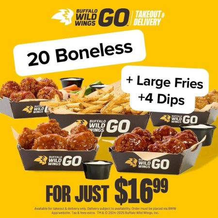 BUFFALO WILD WINGS JUST DROPPED A CRAZY DEAL! 20 WINGS + FRIES + 4 SAUCES UNDER $20! Thumbnail