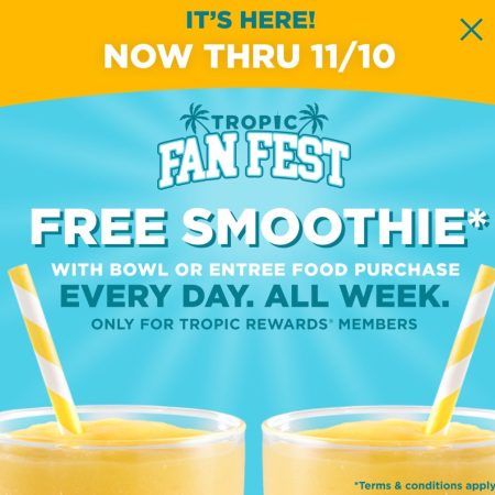 Free Smoothie Everyday at Tropical Smoothie Now – 11/10 with food purchase. Thumbnail