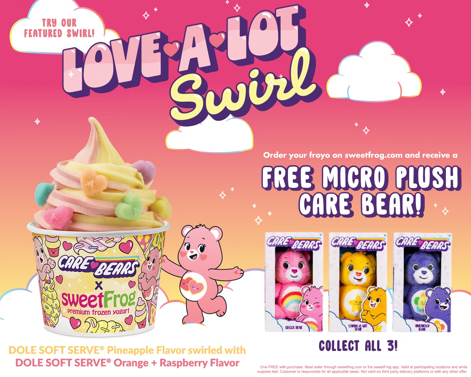  Free Care Bear Plushies at sweetFrog with any purchase!