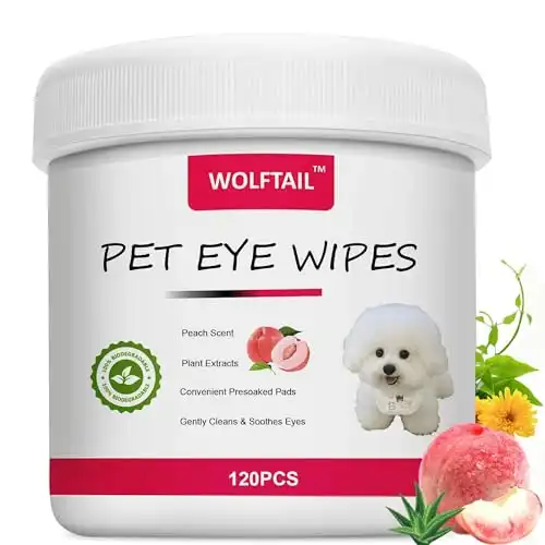 Wolftail Eyes Wipes for Dogs & Cats - Gently Remove Tear Stain, Eye Debris, Discharge - Pet Cleaning Grooming Deodorizing Wipes for Eyes, Wrinkle, Face - 120pcs