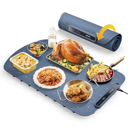 Food Warming Mat for Buffet, VEPOKA Food Warming Mats for Countertop, Silicone Heating Mat with 7 Temperature Levels& Auto Shut-Off, Food Warmers for Parties, Gatherings, Everyday Use