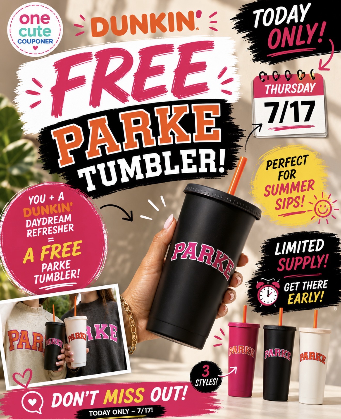 FREE PARKE Tumbler at Dunkin’ Today (7/17 Only!)